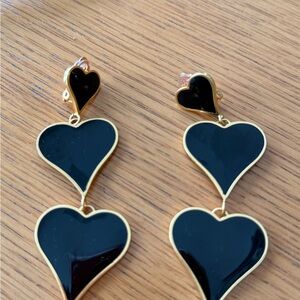 YSL Gold-Trim Black Heart Drop Earrings - Women Jewelry